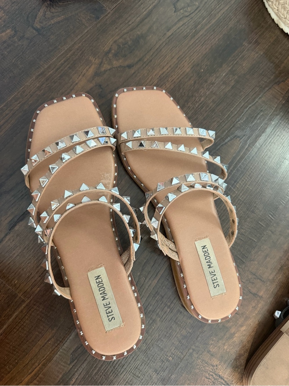 Steve Madden Tan Pyramid Stud Strap Sandals